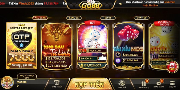Giao diện của cổng game Go88
